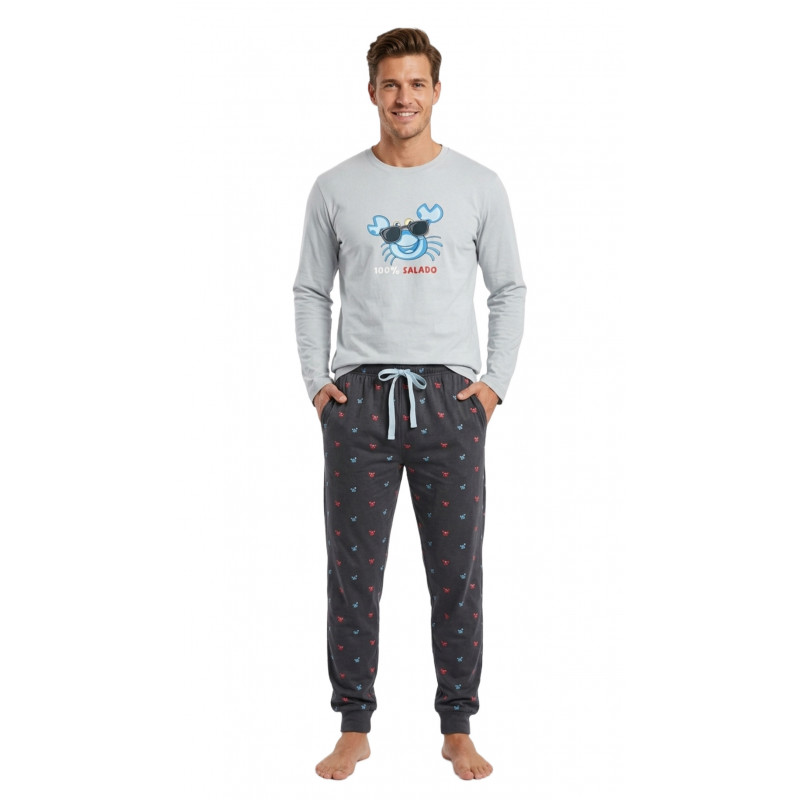 pijama salao caballero celeste gris